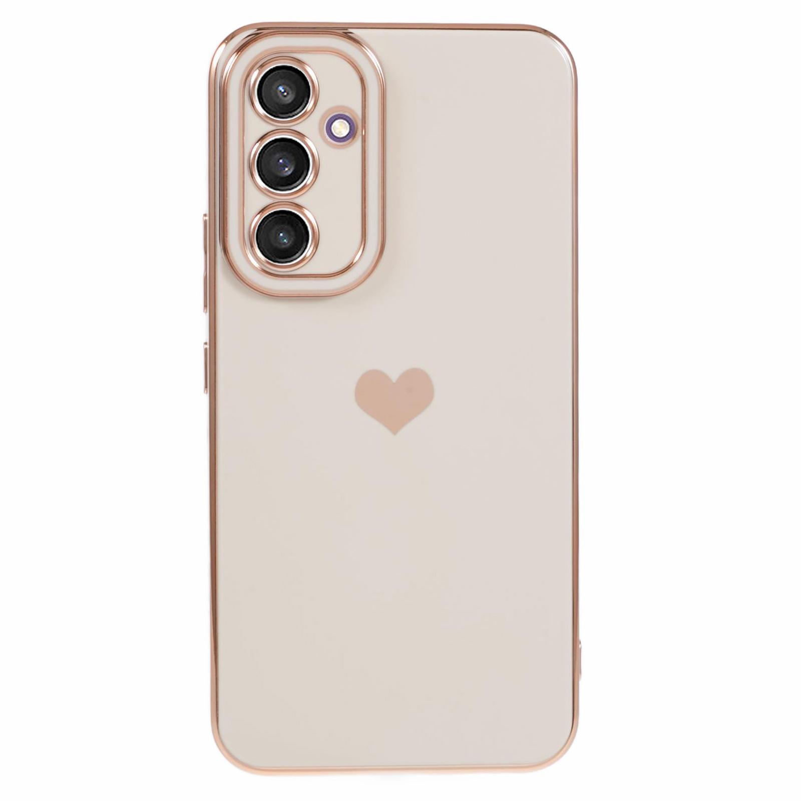 

For Samsung Galaxy S23 FE Case 6D Electroplating Love Heart Shockproof TPU Phone Case White