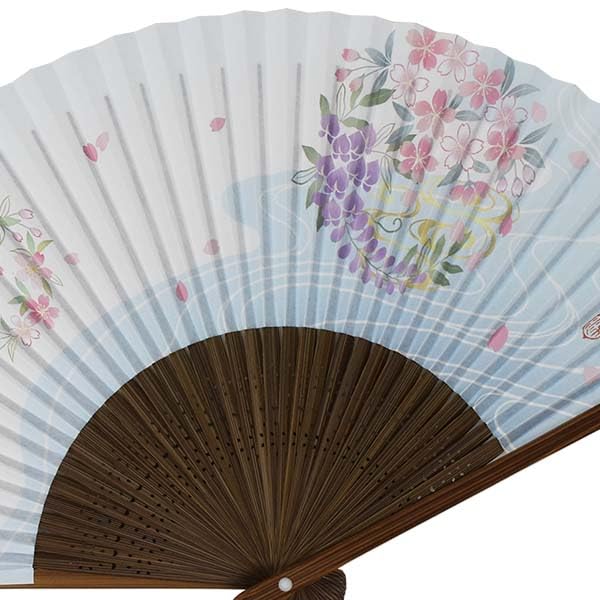 Kimono Folding Carved Karaki Flower Cherry Flowing Water [Stylish Iroha] Women's Fan, Scented, Wood, Swaying, Blossom, Wisteria,