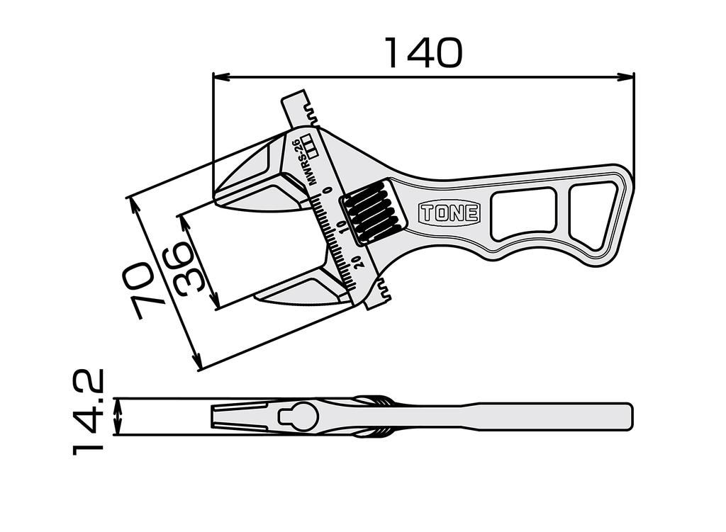 TONE Short Adjustable Wrench Overall length 140mm (with scale) MWRS-36,