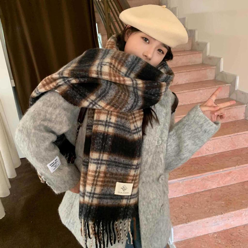 Autumn and Winter Scarves Women's Winter High-end Scarves Thickened and Warm Tonglu Imitation Cashmere Plaid Scarves