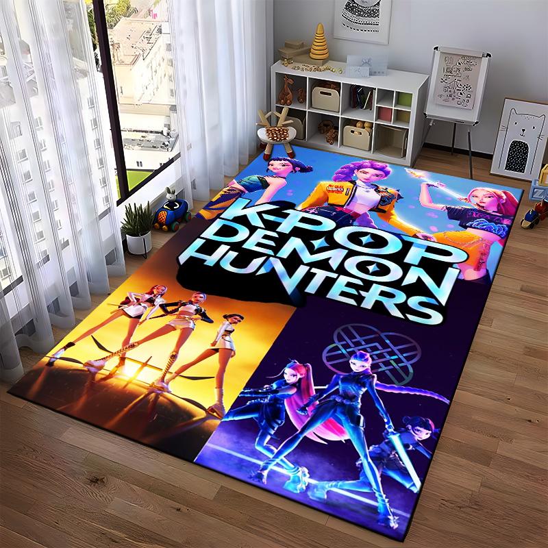 K-Pop Demon Hunters Themed Carpet with Vibrant Colors and Stylish Characters Suitable for Use As an Anti-slip1 For1room and Bedroom Sofas