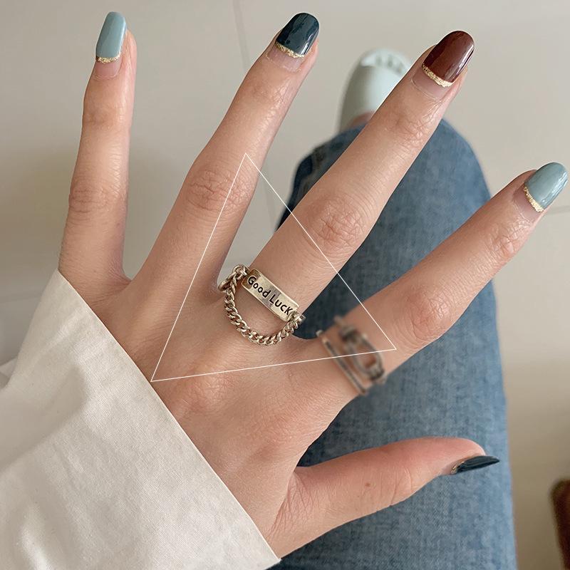 Women s Retro Good Luck Open Chain Ring - Korean Style Trendy Index Finger Jewelry Adjustable Open Size