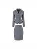 Dark Grey Chic Cropped Blazer & High-Waisted Pencil Skirt Two-Piece Set for Women