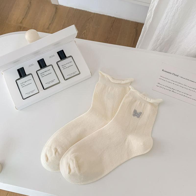 

Женские тонкие хлопковые носки с вышивкой в виде бантика, на весну и лето 1 pair молочный белый