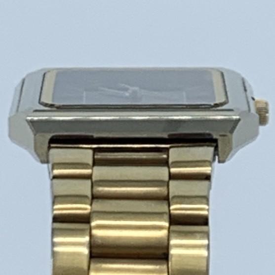 New Batteries Working Good RADO DIASTAR 110.9518.3 Quartz QZ Square Black and Blue Dial Gold Tone Stainless Steel 3-Hand Watch Cleaned