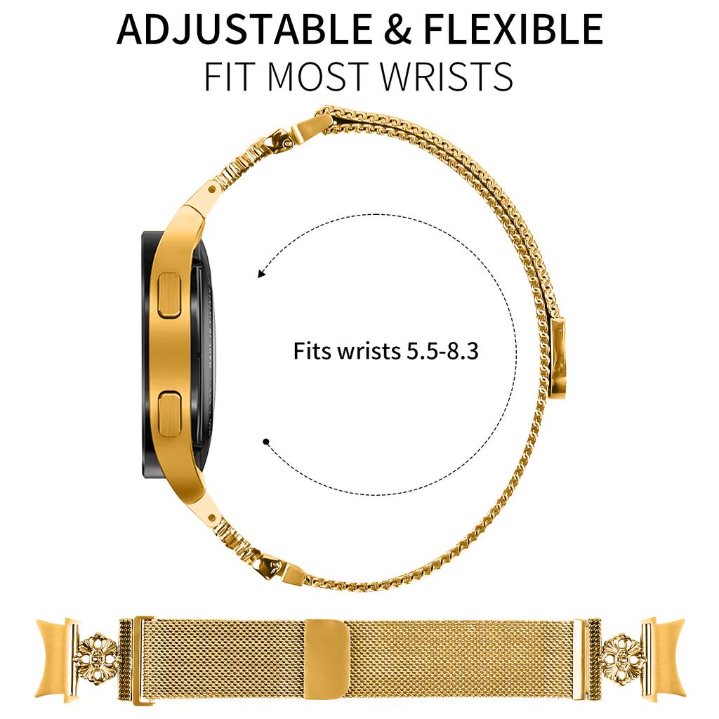 Samsung Galaxy Watch 5 Pro/Watch 5/Watch4-hez milánói óraszíj virágos rozsdamentes acél szíj csatlakozóval