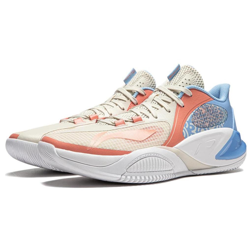 Li Ning Storm 8 Low Slip Resistant Abrasion Resistant Low top Basketball Shoes Men's White Orange Blue ABFU025-4