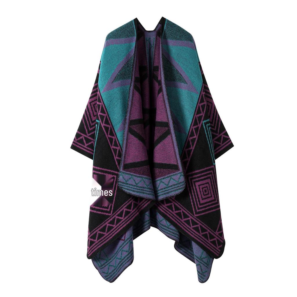 Solid Color Striped Shawl Cardigan: Warm, Versatile Imitation Cashmere Scarf for Autumn and Winter