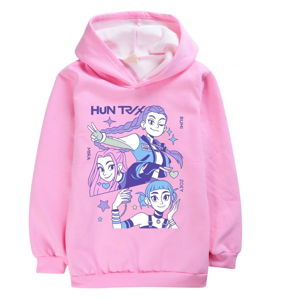 5043 Kids Girls Cartoon Anime Kpop Rumi Zoey Mira Print Long Sleeves Velvet Warm Winter Hoodie