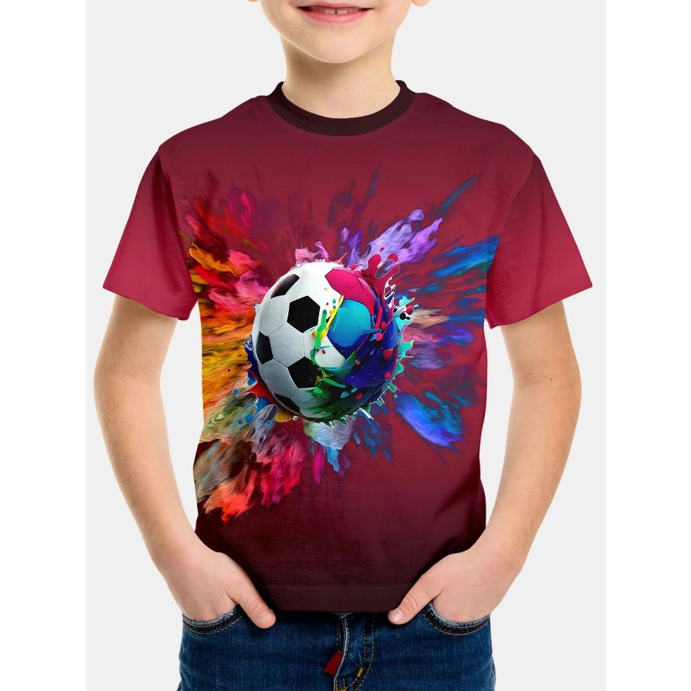 Cool Fotbolls T-shirt Barn T-shirt Pojke Utomhus Baby Sommarkläder Kort Ärm 3D Fotbollstryck Kläder för Flickor T-shirt