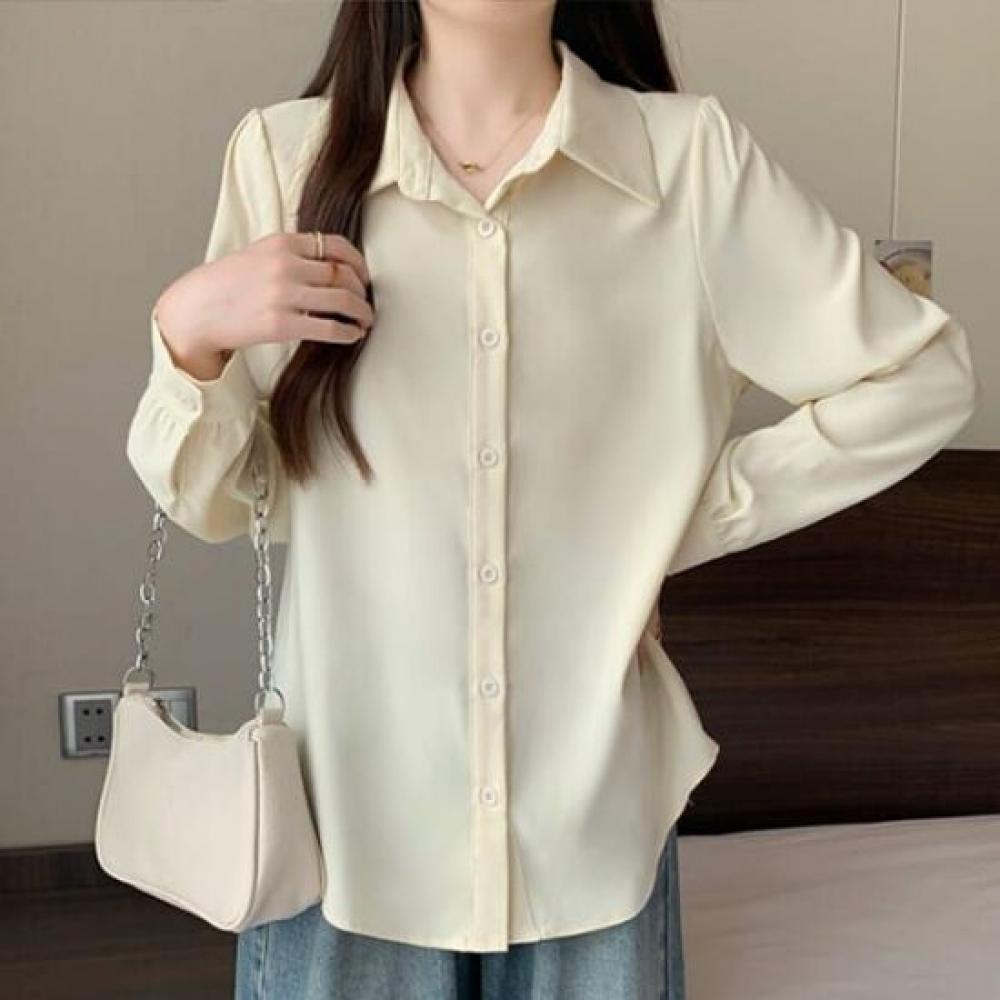 Navava Women S Simple baSic Plain Long Sleeve Shirt Nb2883