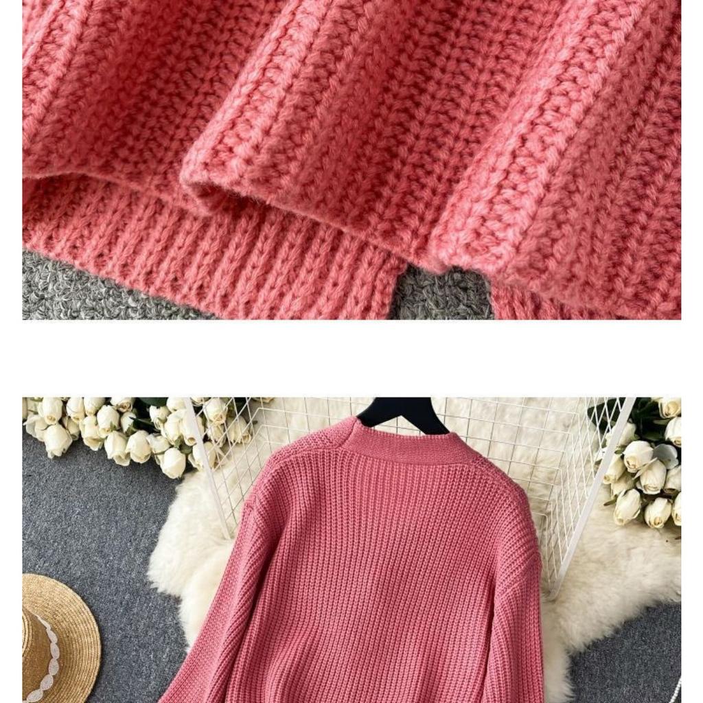 French Light Luxury Lazy High-end Knitted Fashion Suit Women's Autumn and Winter Loose Long-sleeved Top + High Waist Skirt