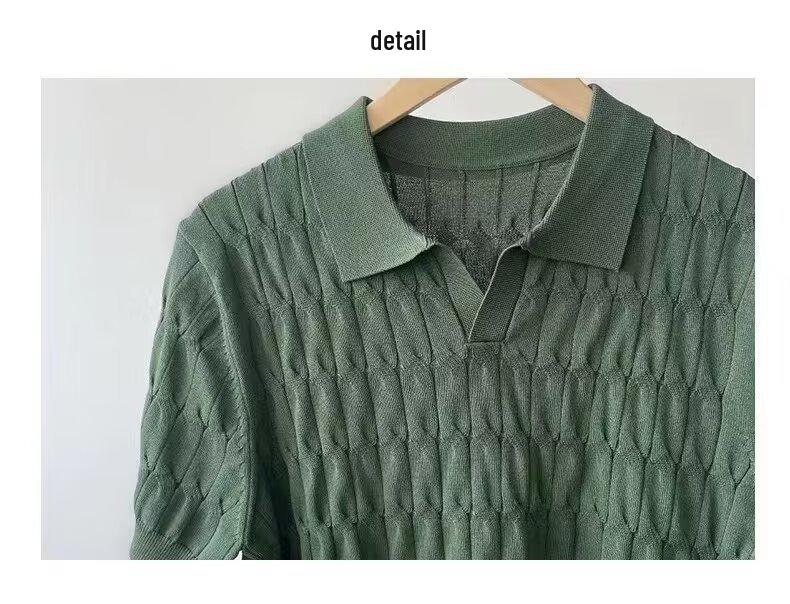 Men's Summer Slim Fit Polo Shirt - Korean Style, Turn-Down Collar, Solid Color, Casual Thin Knit