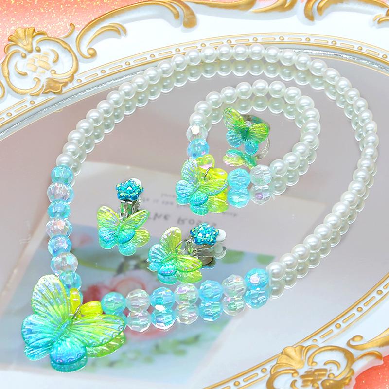 Prinzessinnen Schmuckset für Mädchen: Süßes Cartoon-Schmetterlings-Halskette, Choker, Ohrringe & Ring