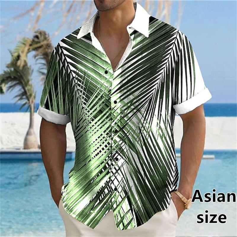 Palm Leaf Hawaiian Shirt Summer Men Casual Vacation Outdoor Streetwear Casual Button Up Lapel Short Sleeve Women Shirts Tops