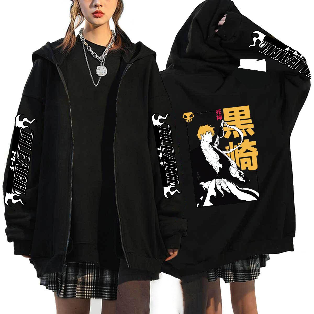 

Японія Аніме Bleach Kurosaki Ichigo Printed Hooded Men Women Zip Up Hoodies Casual Loose Sweatshirt Harajuku Unisex Zipper Jacket XL
