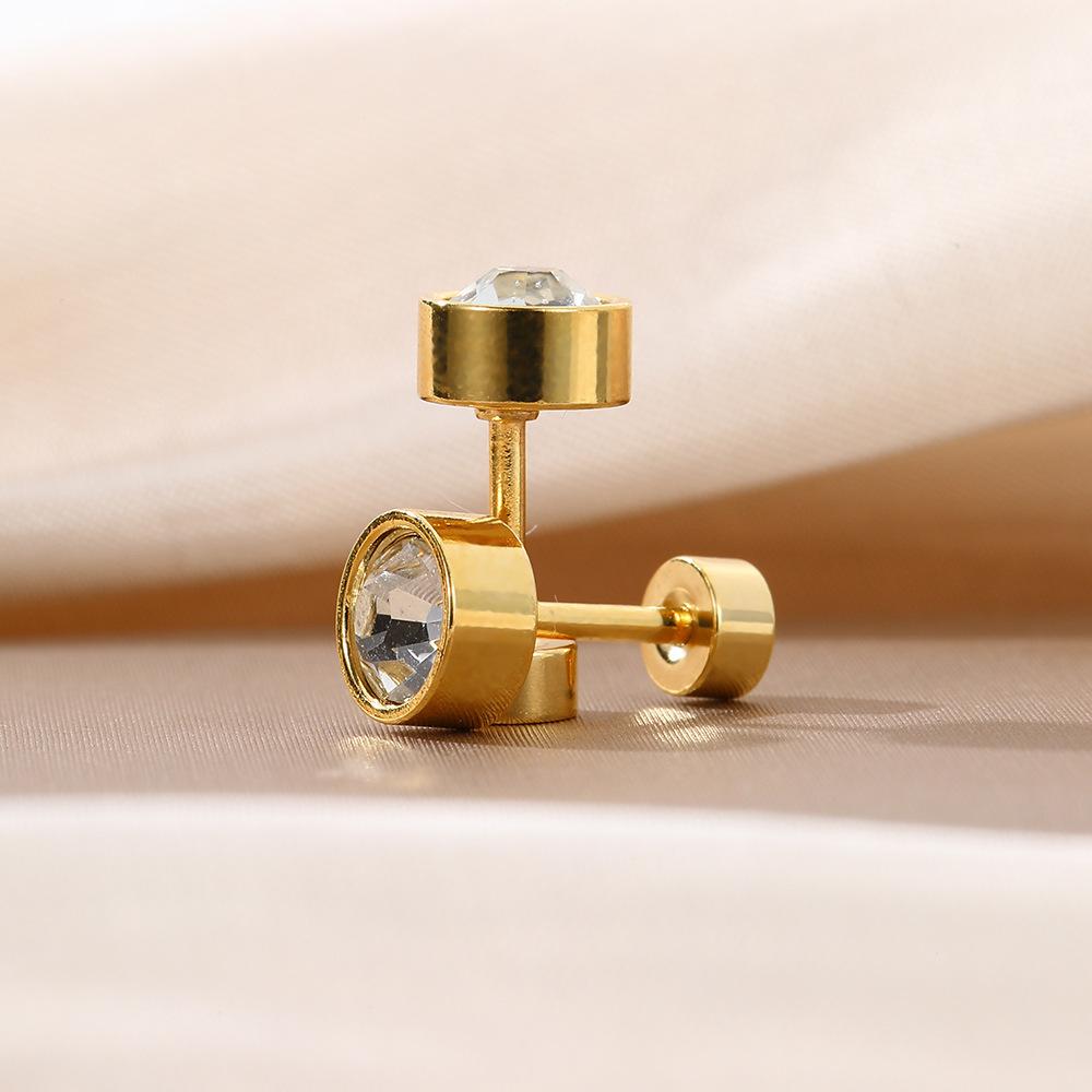 Small And Exquisite Diamond-Encrusted Mini Thin Rod Screw Screw Stud Earrings, Simple Style, Personality, Niche And High-End Earbone Nails
