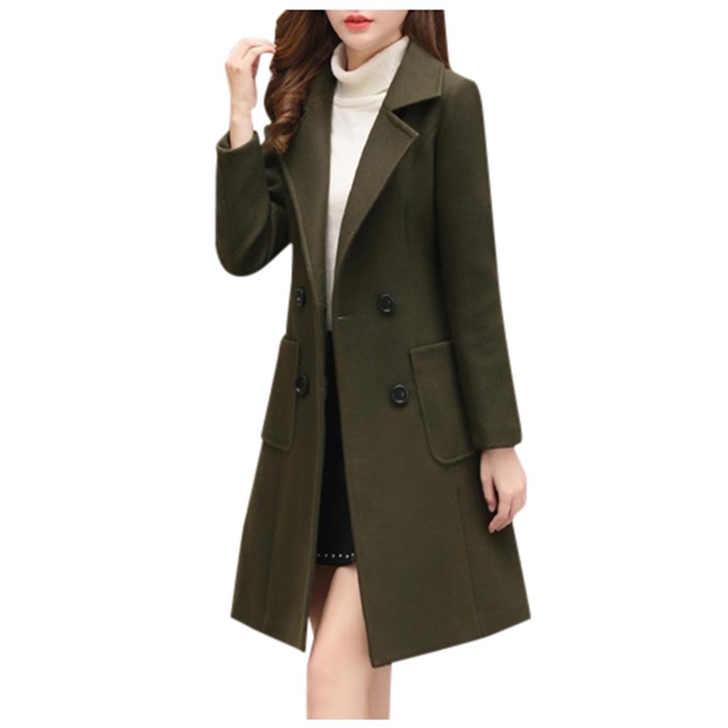 Womens Winter Lapel Button Long Trench Coat Jacket Ladies Overcoat Outwear