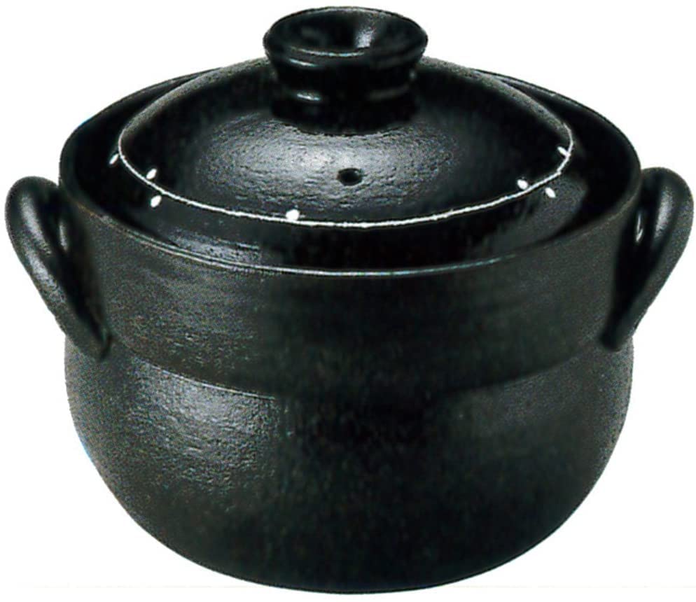 Minosarara Earthenware Pot for 2 for Direct Heat Black Glaze Line Double Made In Banko Ware Rice, Cups, Only, Pattern, Lid, Japan,
