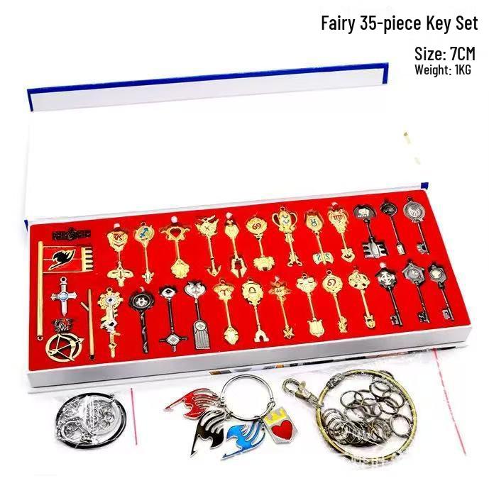 Fairy Tail Keychain Set: 35 Celestial Spirit Keys & Zodiac 12 Houses with Keyring