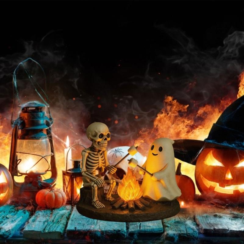 Specter Glowing Skull And Specter Light Resin Craft For Halloween Home Decorate Mysterious