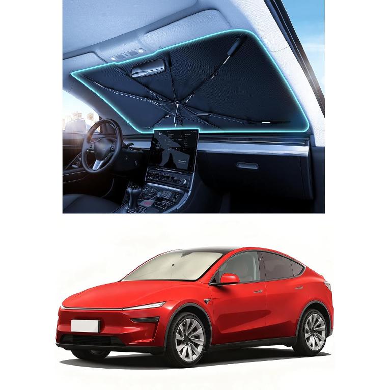 Upgrade Nmoiss Windshield Sun Shade Umbrella - [Vinyl Coating Heat Shield] Protect Car from Sun Rays & Heat Damage Keep Cool and Protect Interior,