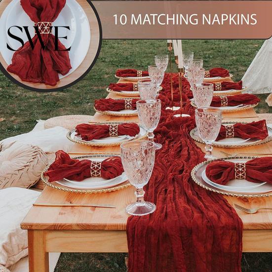 Rustic Table Runner Tablecloth Soft Washable Non-Fading Hand-dyed Wedding Party Decoration