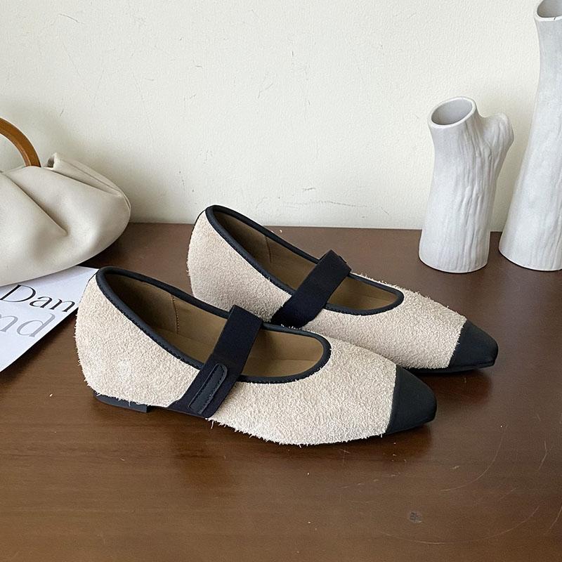 Fashion Cute Mixed Color Fauxe Suede Mary Jane Shoes Women Internal Height Increase Design Flats Elastic Strap Ballet Shoes for Women