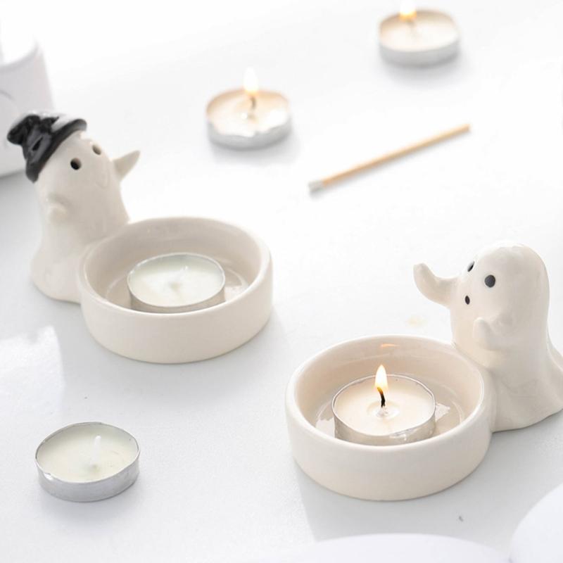 Ceramics Cute Ghostly Figurine Candle Holders Halloweens Tealight Holders Candlestick Table Decors for Festivals Party