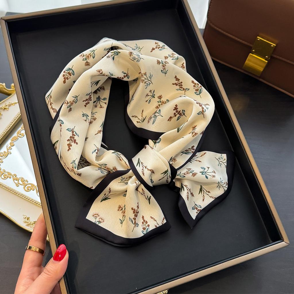 Spring and Autumn and Summer Korean Style Floral Fashion Long Scarf Women's Decorative Scarf Professional Scarf Tied Hair Streamer