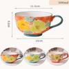Rustikale handbemalte florale Keramik-Frühstückstasse, 500 ml Fassungsvermögen, Kaffeetasse mit buntem floralem Muster, Haushaltsmilchtasse