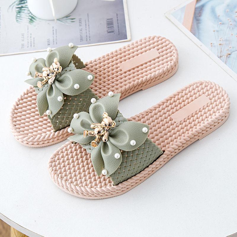 Fashion Round Toe Shoes for Women Jewels Bathroom with Bow Sandals Flat High Quality 2025 Luxury Summer Sale Wholesale On Woman Slippers