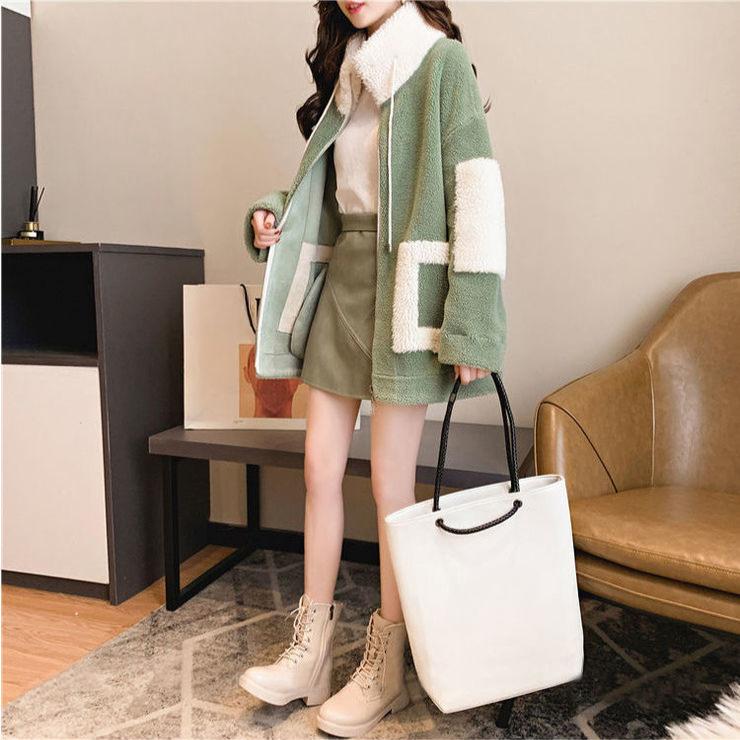 Autumn and Winter Faux Lambskin Coat Women's Korean Sweatshirt Thickened with Fleece Versatile Mid-length Large-sized Winter Coat