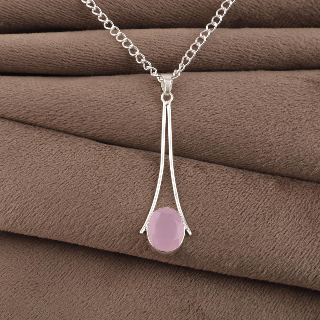 Rose Chalcedony Gemstone 925 Sterling Silver Partywear Jewelry Handmade Long Pendant 1.79" PP-69-14