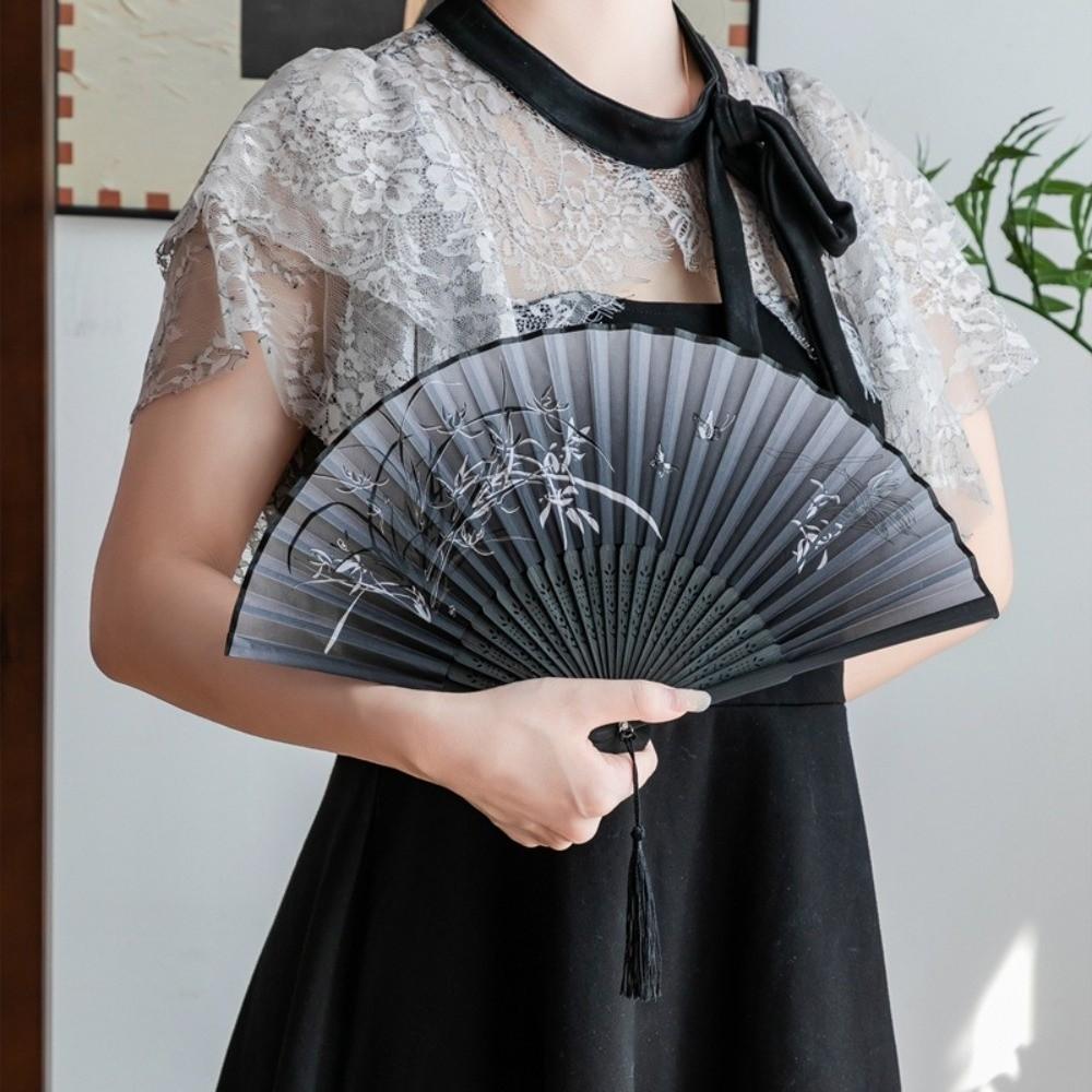 Faux Silk Material Wood Folding Fan Bamboo Frame Handheld Fan New Flower Bird Fan For Women