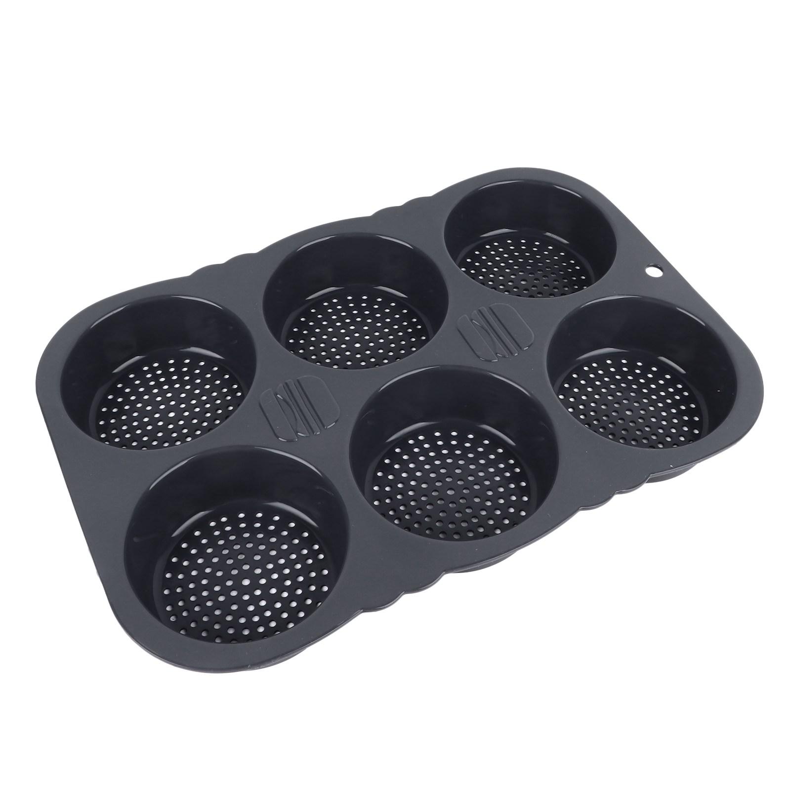 

6 Cavity Hamburger Bun Mould Foldable Reusable Bread Mould ‑40 Fahrenheit to +446 Fahrenheit Heat Resistance Baking