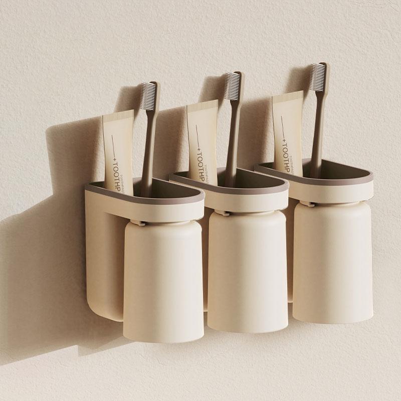 1/4Pcs Innovative Toothbrush Storage Rack No Hole Light Luxury Mouthwash Cup Brush Cup Wall Mounted Bathroom Organizer Couple