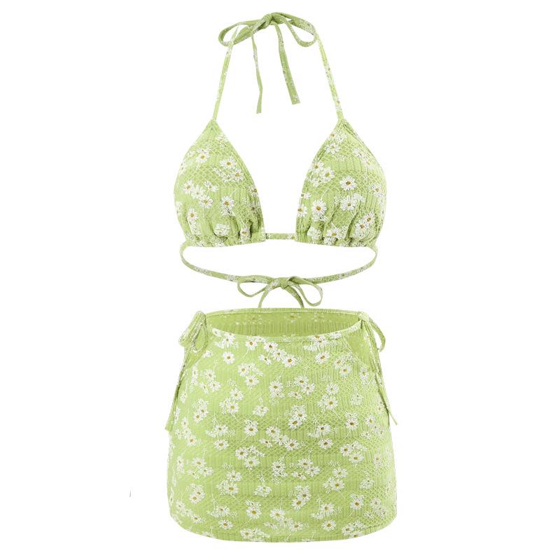 

Милый цветочный сексуальный набор бикини - Женский трехпредметный ароматный стиль для маленькой груди M зелёный