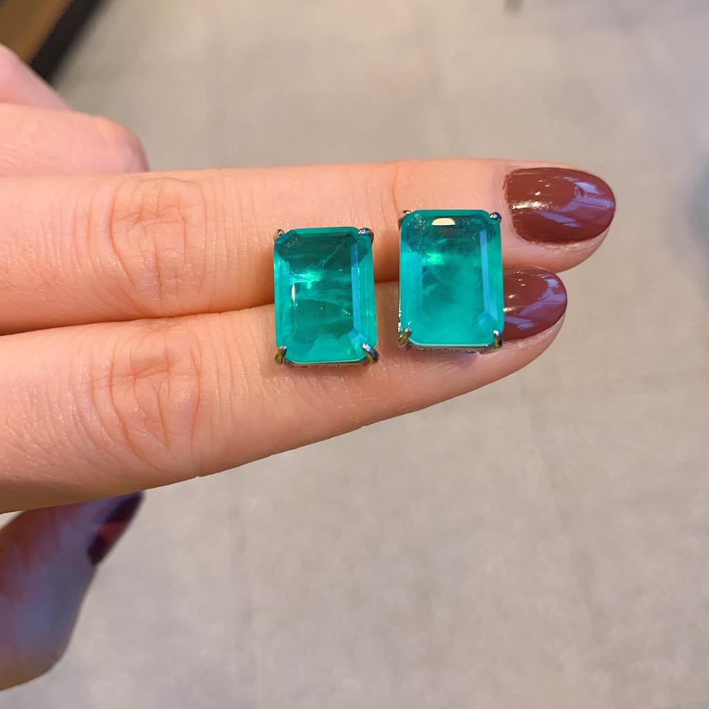 Transmisión en Vivo de TikTok Transfronteriza Collar de Zirconia Esmeralda Pendientes Colgante Rectangular Luz Verde Palaiba