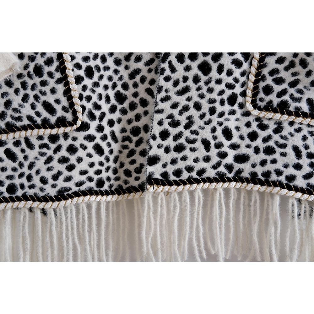 Autumn and Winter Imitation Mink Collar Pocket Sleeves Leopard Print Shawl Cape Fringed Scarf Jacket Women's Knitted Sweater
