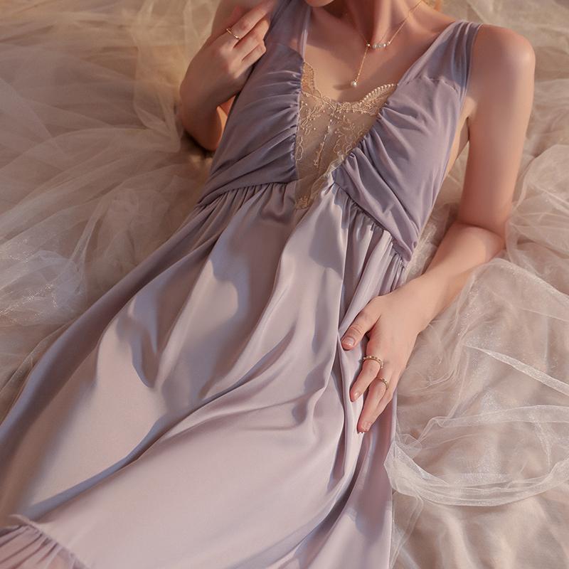 Sexy Pajamas Women Pajamas Padded Solid Color Pajamas Silk Dress Women Backless Deep V Night Pajamas Women