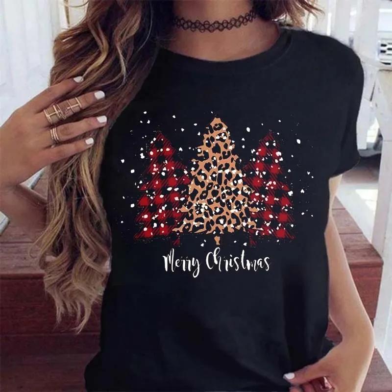 Cute Snowman Christmas Happy Women's T-shirt Cartoon Pattern Printed Black T-shirt 90s Fashion Girls Christmas Gift Top