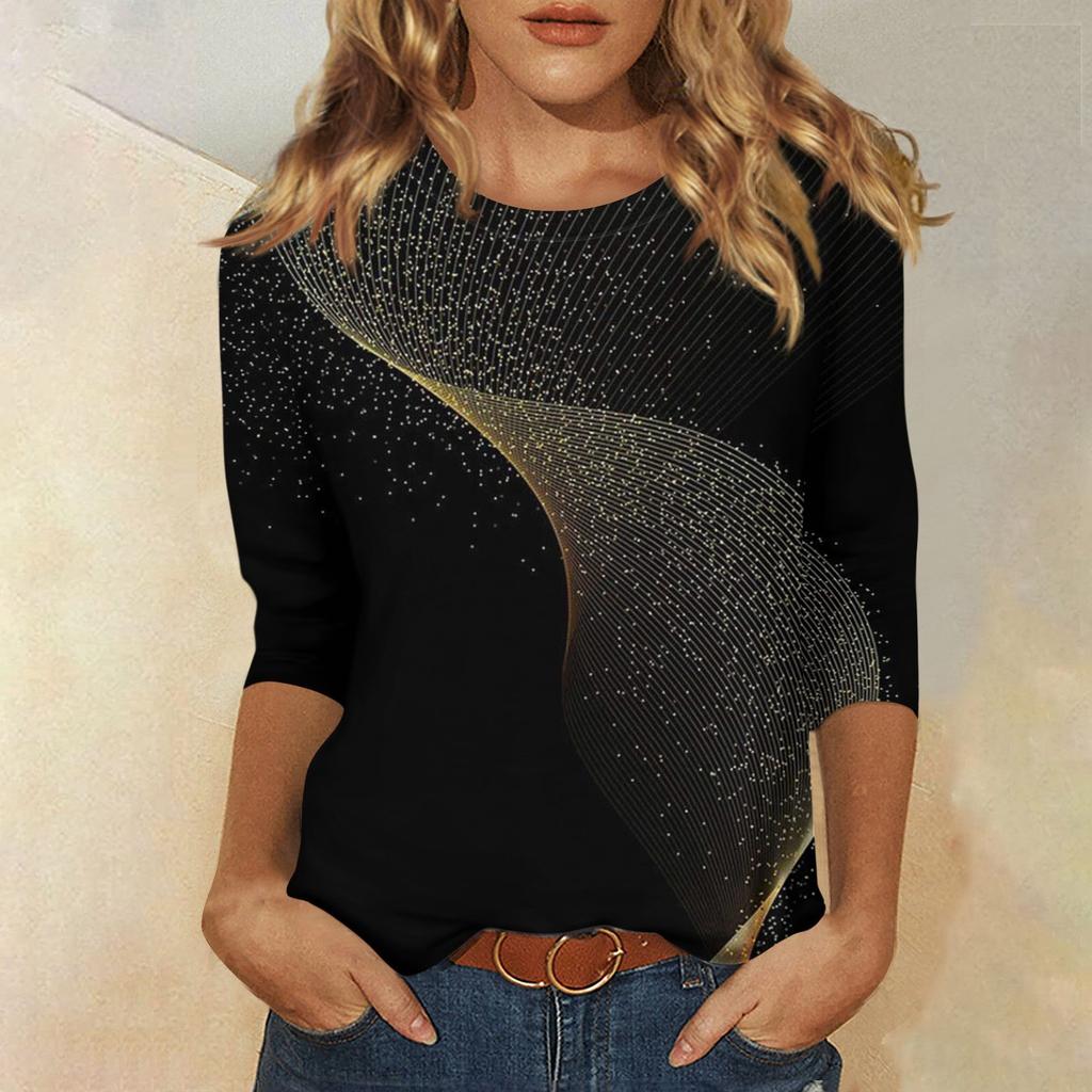3/4 Sleeve Shirts For Women Cute Tops Graphic Tees  Blouses Casual Plus Size Basic Tops Pullover