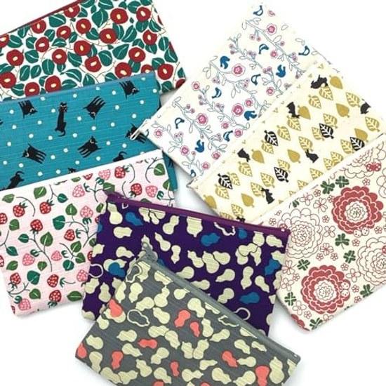 Kyosuke Japan-made Cotton Pouch Cosmetics Makeup Approximately 1912.5cm Cosmetic Travel Small Items Flat Dot Arabesque Navy Japanese Pattern