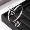 Cut-Out Size Four-Leaf Flower Overlapping Bracelet Simple Metal Clover Couple Bracelet Set