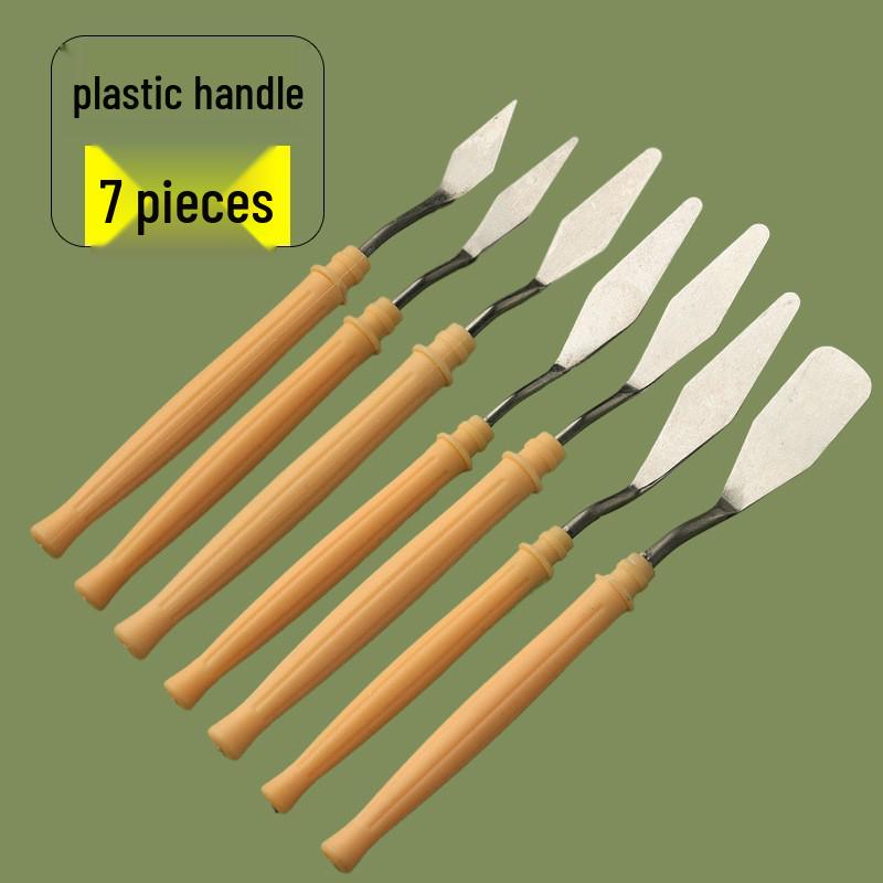 Stainless Steel Pigment Palette Knife Set for Oil Painting - Flat & Pointed Heads, Wooden Handles