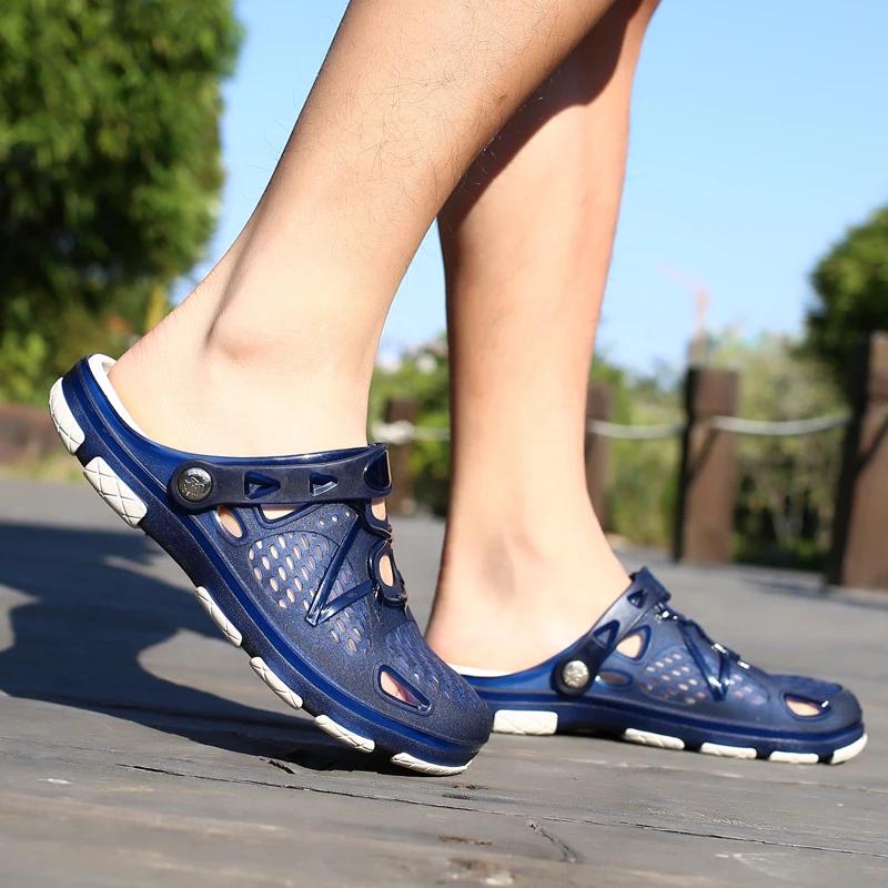 Mote Herre Sandaler Sommer Sklisikre Fritidstøfler Hullsko Tresko Menn Hjem Hage Utendørs Herre Strand Flate Tøfler Stor Størrelse 45