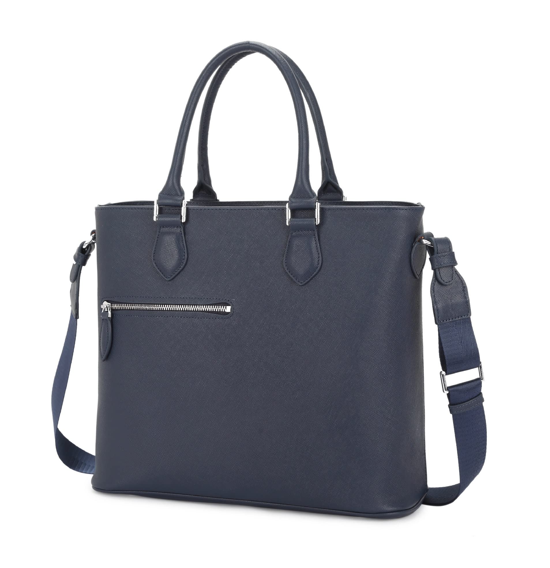 Kimura Kobo Tote Bag for Men and Women, Square Grain Embossed, Large Capacity, Multi-functional, Business, Storage, Zippered, Dividers, Genuine