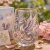 Retro Enamel Style Cup Hand Painted Glass Tumbler, Egg Shaped with Gold Rim, Clear Lead-Free Ocean Turtle Pattern Mug for Tea Coffee Wine Juice