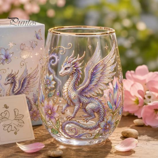 Retro Enamel Style Cup Hand Painted Glass Tumbler, Egg Shaped with Gold Rim, Clear Lead-Free Ocean Turtle Pattern Mug for Tea Coffee Wine Juice